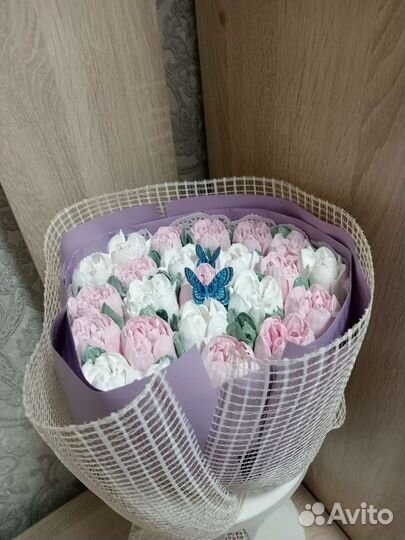 Много зефирных букетов ручной работы