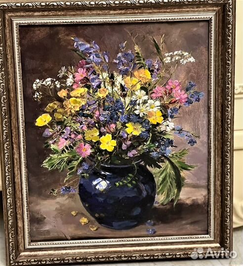 Картина маслом на холсте полевые цветы