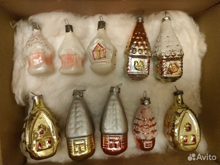 Елочные игрушки СССР домики корзинки