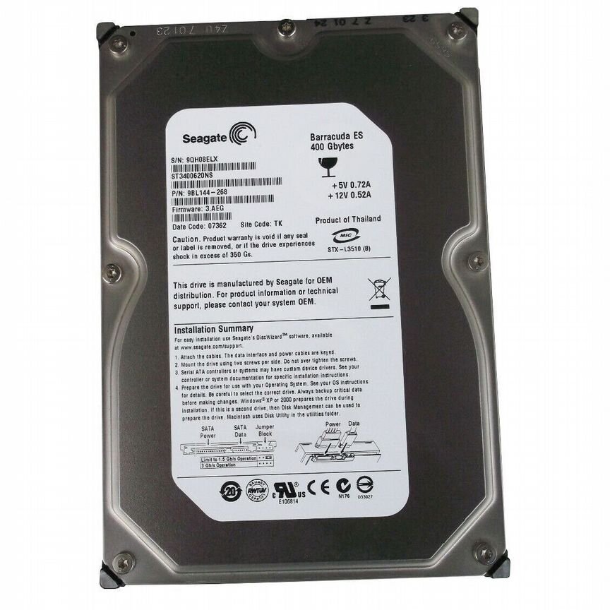 [ST3400620NS] Жесткий Диск Seagate 400gb Sata2 3.5 St3400620ns