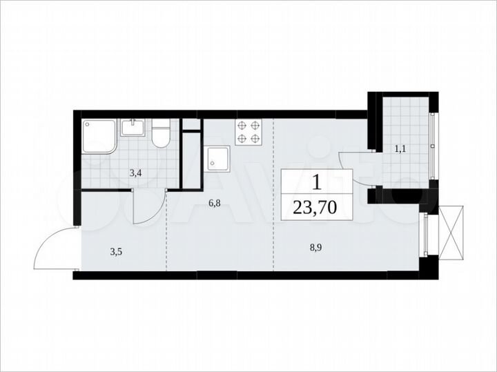 Квартира-студия, 23,7 м², 14/16 эт.
