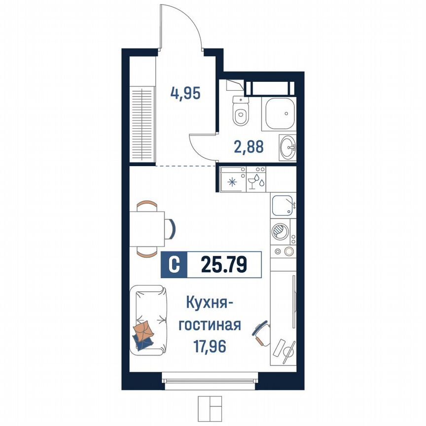 Квартира-студия, 25,8 м², 5/18 эт.