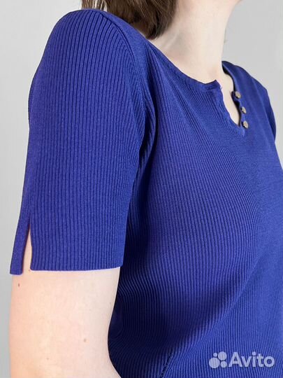 Топ в рубчик фиолетовый с коротким рукавом
