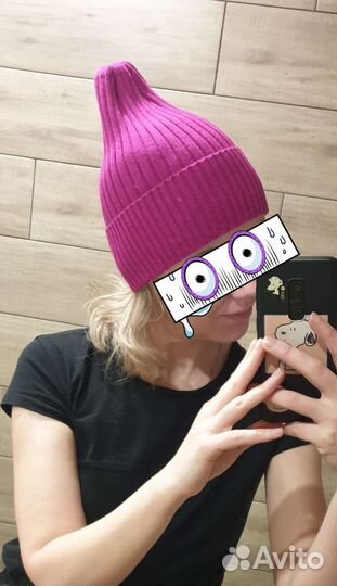 Шапка бини розовая, цвет фуксии, малиновая