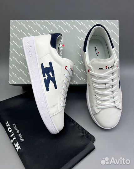 Кеды Kiton белые синим мужские кожаные