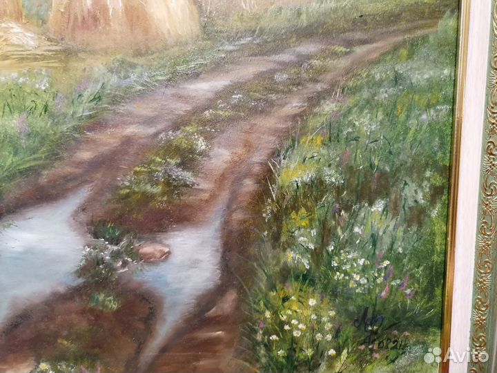 Картина маслом в рамке Пейзаж. Дорога. После дождя