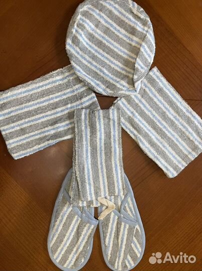 Халат льняной банный, унисекс, набор, рзмер 52-54