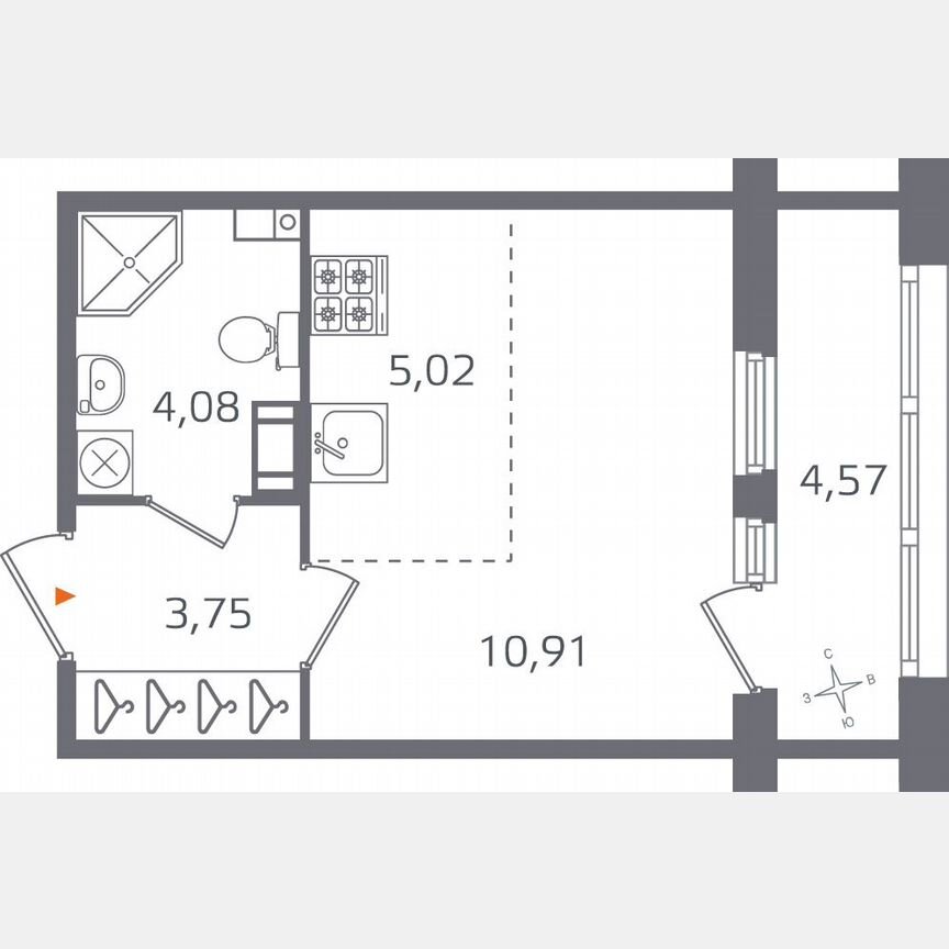 Квартира-студия, 26,1 м², 6/10 эт.