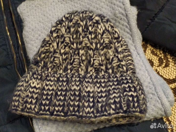 Шапка зимняя меланж синий, внутри на флисе