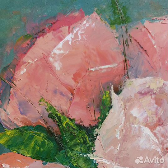 Оригинальная картина маслом цветы красные пионы