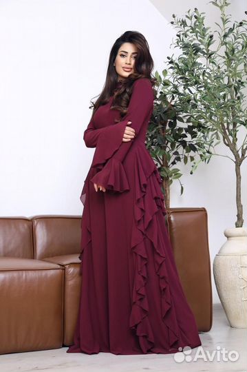 Нарядное шифоновое платье в пол. Длинное платье