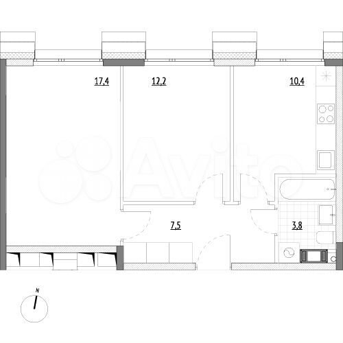 2-к. апартаменты, 51,3 м², 4/7 эт.