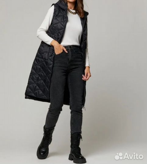 Пальто-жилетка весна-осень женское с капюшоном