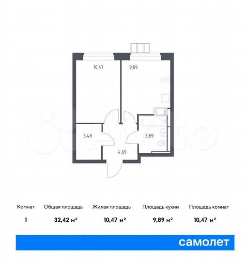 1-к. квартира, 32,4 м², 4/12 эт.