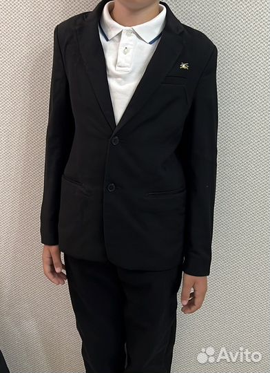 Пиджак школьный для мальчика р. 140 черный хлопок
