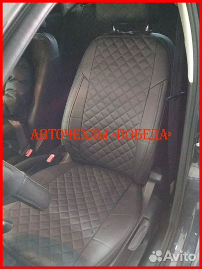 Чехлы Mitsubishi L200 из экокожи чёрные Ромб