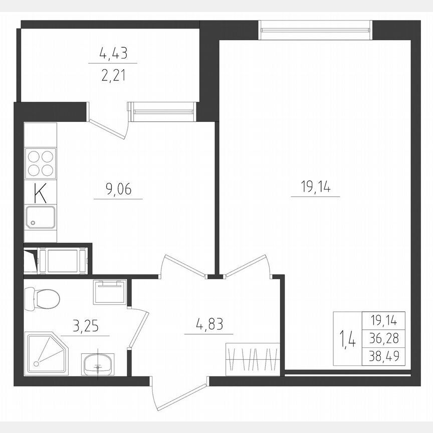1-к. квартира, 38,5 м², 7/8 эт.