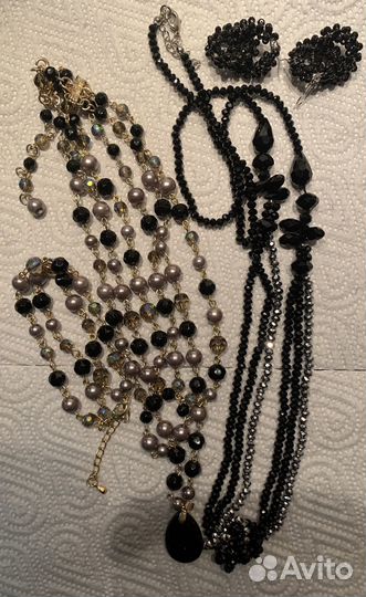 Колье - 3 нитки с агатом и браслет