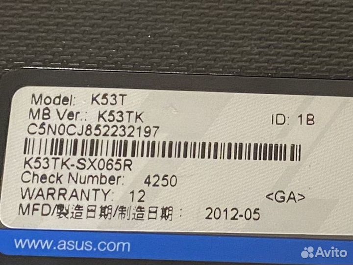 Ноутбук asus / k53tk / amd a4
