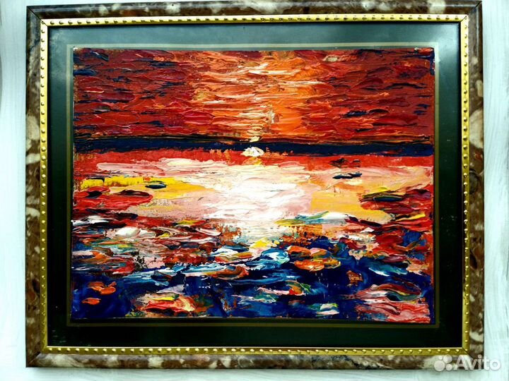 Картина маслом на картоне, морской пейзаж