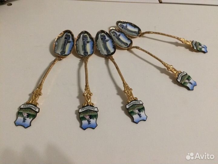 Ложки сувенирные Ленинград. Эмаль. Позолота. СССР