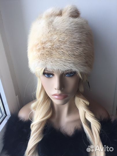 Шапка норка бежевая