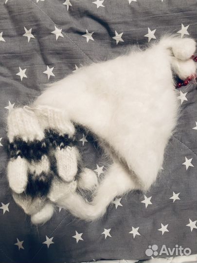 Шапка/варежки пух кролика, детская(1 год). Новые