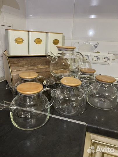 Чайник жаропрочный 1л с бамуковой крышкой