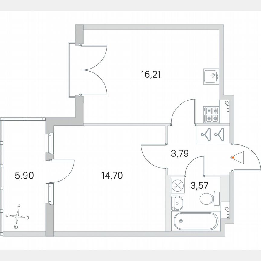 1-к. квартира, 40 м², 4/4 эт.
