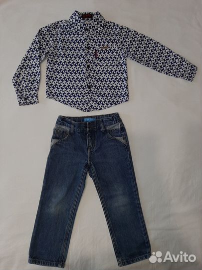 Нарядная х/б рубашка и джинсы на мальчика 3 лет