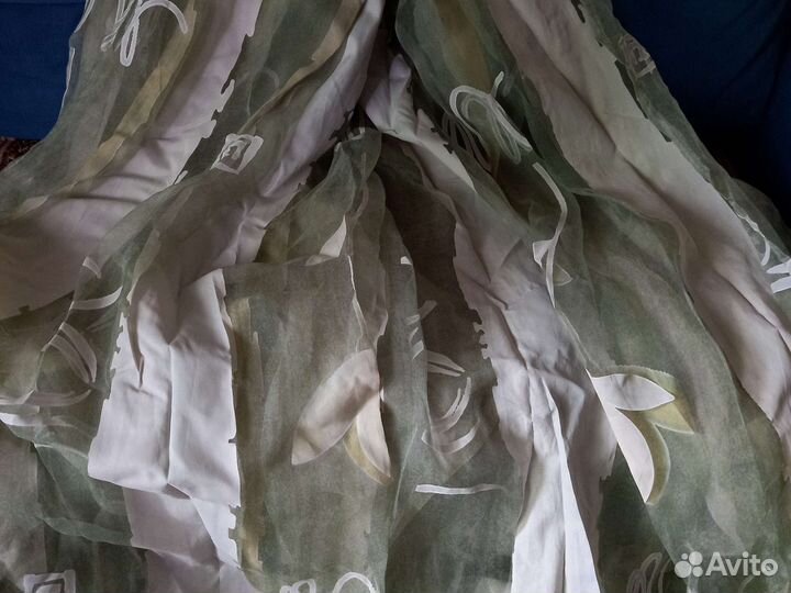 Тюль светло зелёная органза и белая