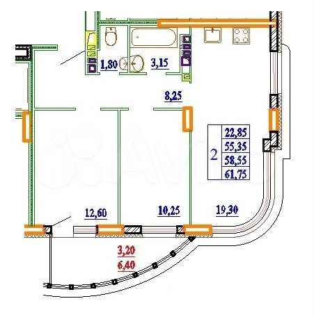 2-к. квартира, 61,8 м², 8/11 эт.