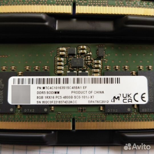 Micron 2х 8GB 4800MHz DDR5 sodimm 2шт