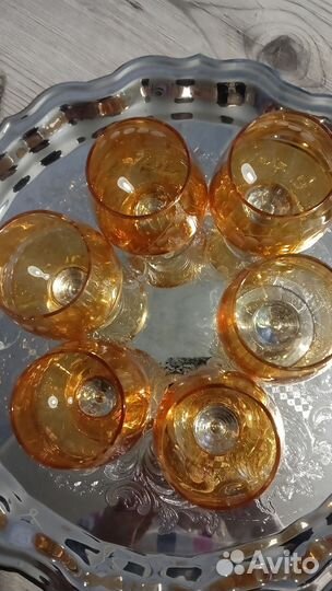 Графин и рюмки.Цветное стекло. СССР