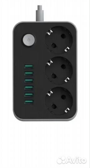 Удлинитель сетевой фильтр, 3 розетки, 6 USB
