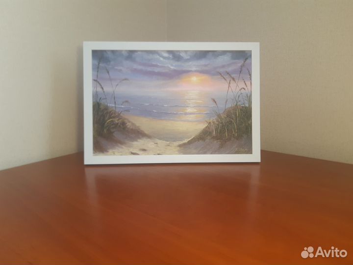 Картина маслом море дюны закат