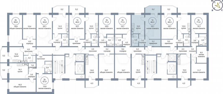 1-к. квартира, 48,3 м², 11/17 эт.