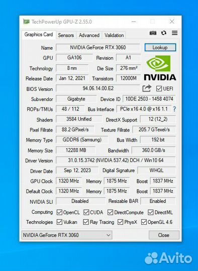 Видеокарта Geforce RTX 3060 Gaming OC 12gb