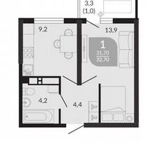 1-к. квартира, 32,7 м², 7/23 эт.