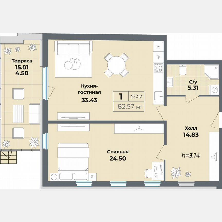 1-к. апартаменты, 79,1 м², 2/10 эт.