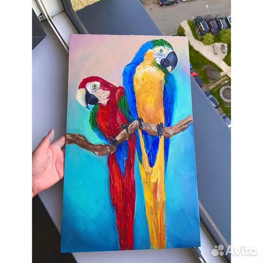 Картина маслом Попугаи Ара 50х30