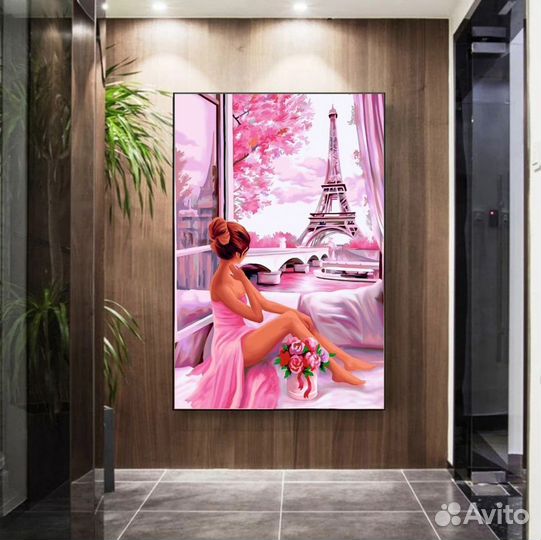 Интерьерная картина маслом Окно в Париж Примерка