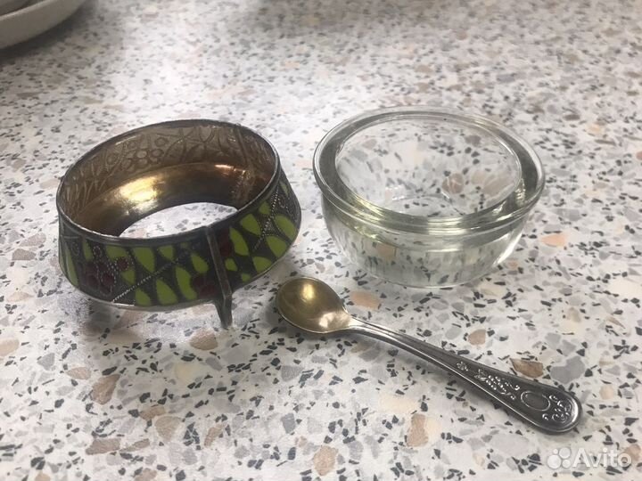 Солонка мельхиор глазурь+ложечка 2юммет