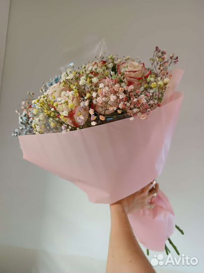 Букет. Розы с Гипсофилой