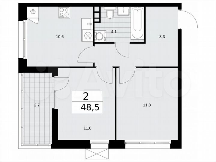 2-к. квартира, 48,5 м², 14/15 эт.