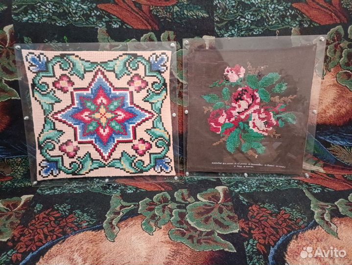 2 старинные вышивки панно