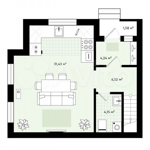 3-к. квартира, 90,7 м², 1/1 эт.