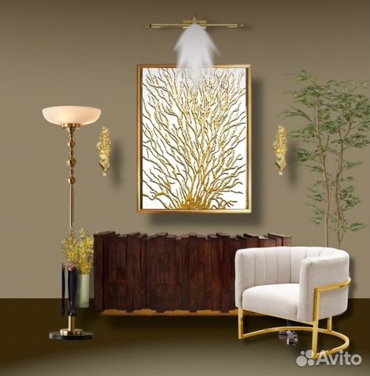 Картина в интерьер. Картина золотая поталь дерево