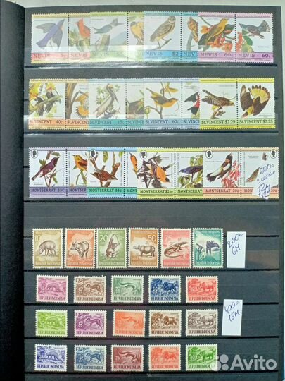 Серии марок флора,фауна,собаки,рыбы,птицы