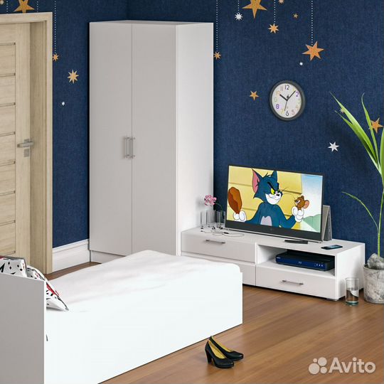 Спальня белая Стандарт № 3 Стандарт с кроватью 800, цвет белый, спальное место 800х2000 мм., без мат